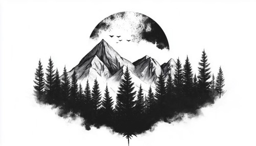 Mono Art: Capturing The Beauty Of Nature And Forest Mountains In Badge Patch Pin Graphic T-Shirt