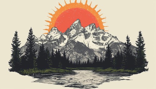 Vintage Art Of Grand Teton, Wyoming For Badges, Patches, T-Shirts, And Stickers: Unique Souvenirs