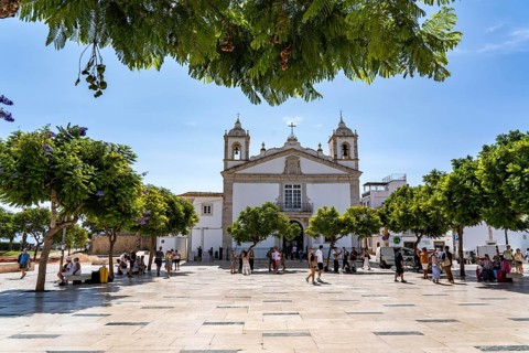 The historic centre of Lagos, Praça Infante D. Henrique square, at the Igreja de Santa Maria de