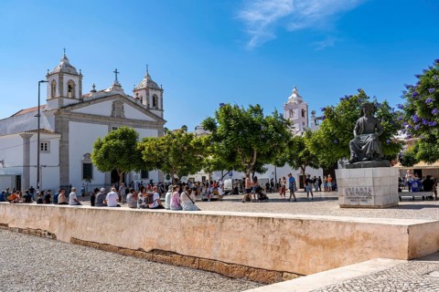The old town centre of Lagos, Praça Infante D. Henrique, at the church Igreja de Santa Maria de