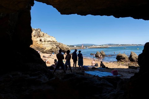 Beaches on the rocky coast of Ponta da Piedade, rugged coastal landscape, right next to Lagos town