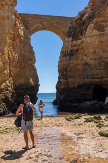 Beaches on the rocky coast of Ponta da Piedade, rugged coastal landscape, right next to Lagos town