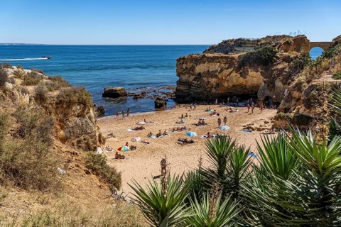 Beaches on the rocky coast of Ponta da Piedade, rugged coastal landscape, right next to Lagos town