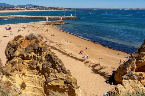 Beaches on the rocky coast of Ponta da Piedade, rugged coastal landscape, right next to Lagos town