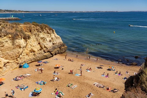 Beaches on the rocky coast of Ponta da Piedade, rugged coastal landscape, right next to Lagos town
