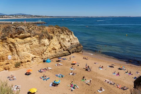 Beaches on the rocky coast of Ponta da Piedade, rugged coastal landscape, right next to Lagos town
