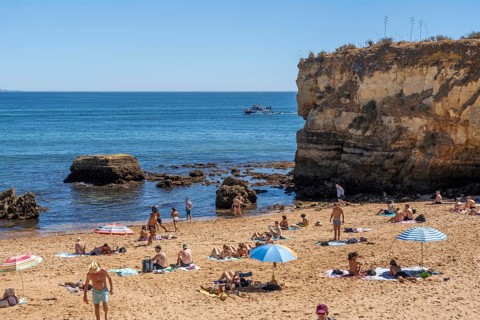 Beaches on the rocky coast of Ponta da Piedade, rugged coastal landscape, right next to Lagos town