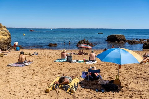 Beaches on the rocky coast of Ponta da Piedade, rugged coastal landscape, right next to Lagos town