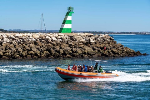 Motorboat tours to the rocky coast of Ponta da Piedade, the rugged coastal landscape, from Lagos,