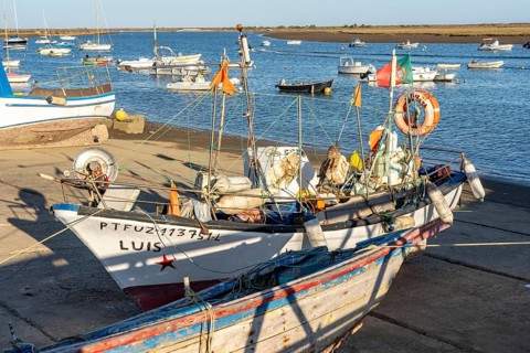 The fishing village of Santa Luzia, fishing boats, Algarve, Portugal