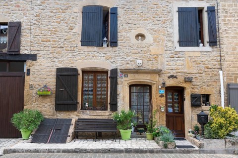 Renovated house facade, historic building, Marville, Renaissance village, Département Meuse, Grand