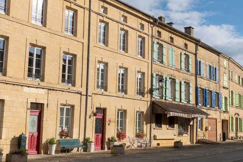 Row of streets with historic, renovated buildings, Marville, Renaissance village, Département