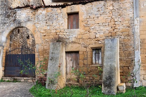 Historic house façade, yellow sandstone, Marville, Renaissance village, Département Meuse, Grand