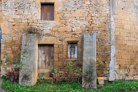 Historic house façade, yellow sandstone, Marville, Renaissance village, Département Meuse, Grand