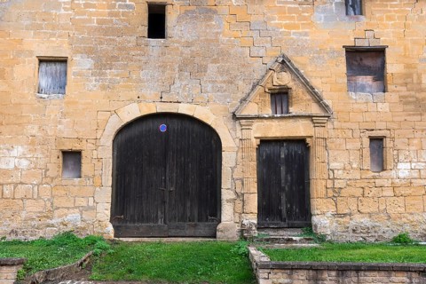 Historic house façade, yellow sandstone, Marville, Renaissance village, Département Meuse, Grand