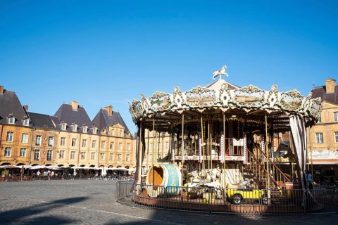 Children's carousel, Place Ducale, historic main square, Charleville-Mézières, Ardennes, Grand Est,