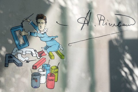 Arthur Rimbaud, poet, mural, Charleville-Mézières, Ardennes, Grand Est, France