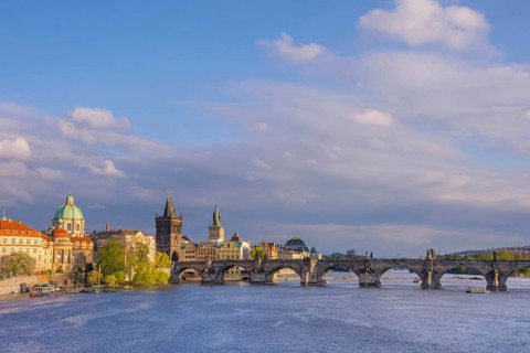 Charles Bridge (Karluv Most) on Vltava river and Old Town Bridge Tower, famous tourist destination