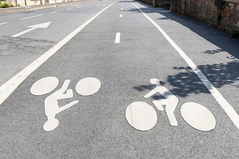 Pictograms, cycle path, Charleville-Mézières, Mézières district, Ardennes, Grand Est, France