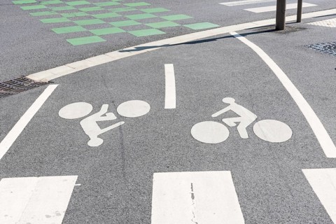 Pictograms, cycle path, Charleville-Mézières, Mézières district, Ardennes, Grand Est, France