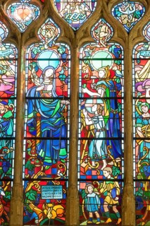 Colourful stained glass windows, Saint-Nicolas church, Marville, Renaissance village, Département