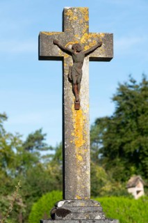 Christ, cross, Saint-Hilaire cemetery, Marville, Renaissance village, Département Meuse, Grand Est,