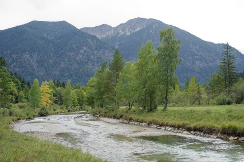 View of the Notkarspitze, Ammer, river, Ammergau Alps, Ammergau, Oberammergau, mountains, Alps,
