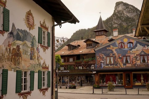Lüftlmalerei in Oberammergau, crucifixion scene, crucifixion, Lüftlkunst, Bible, Ammergau, Ammergau