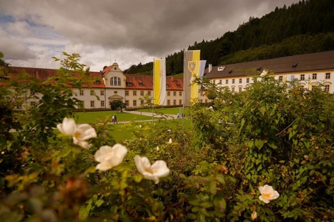 Ettal Monastery, Benedictine Abbey, inner courtyard, Upper Bavaria, Bavaria,
