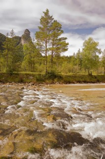 View of the Kofel, mountain, river, Oberammergau, Catholic, Ammergau, Ammergau Alps, Upper Bavaria,