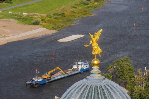 View from the lantern of the Church of Our Lady. Fama (the goddess of rumours) on the dome of the