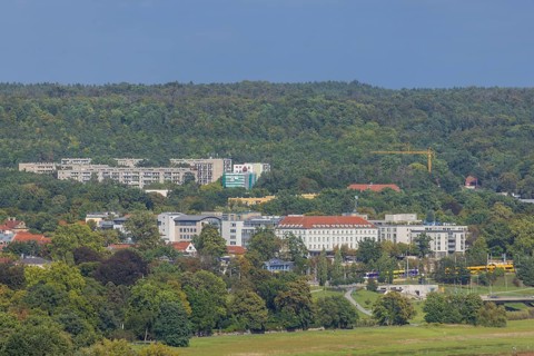 View from the lantern of the Church of Our Lady to the Waldschlößchen area, Dresden, Saxony,
