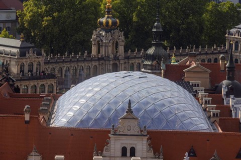 View from the lantern of the Church of Our Lady to the Residenzschloss and Zwinger, Dresden,