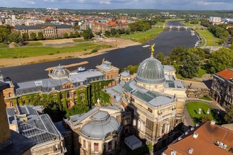 View from the lantern of the Church of Our Lady over the Academy of Fine Arts across Brühl's