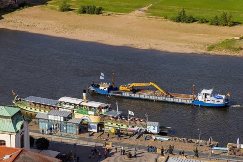 View from the lantern of the Church of Our Lady. Domarin dredging vessel on Brühl's Terrace,