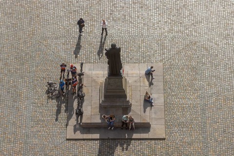 View from the lantern of the Church of Our Lady to the Neumarkt with Luther monument, Dresden,