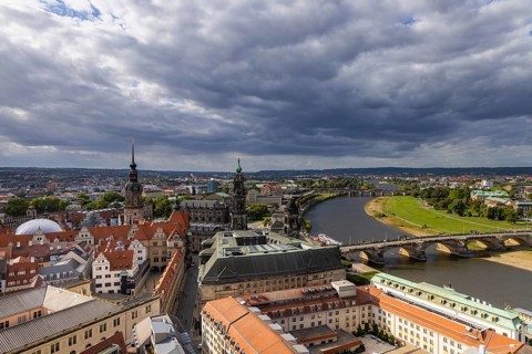 View from the lantern of the Church of Our Lady over the old town centre into the Elbe valley,