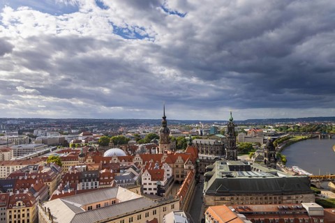 View from the lantern of the Church of Our Lady over the old town centre into the Elbe valley,