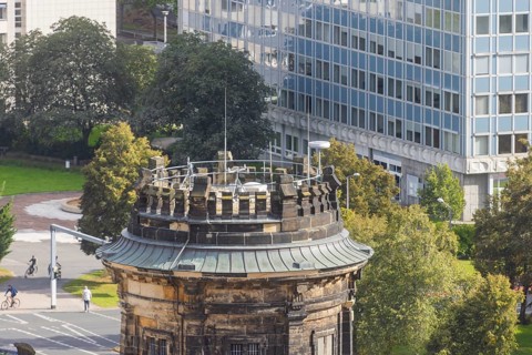 View from the lantern of the Church of Our Lady over the roofs of the police headquarters, Dresden,