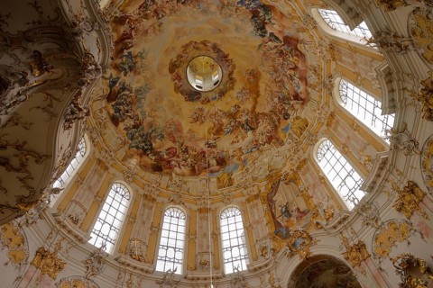 Paintings in the dome area of the monastery church, Ettal Monastery, church, Benedictine Abbey,