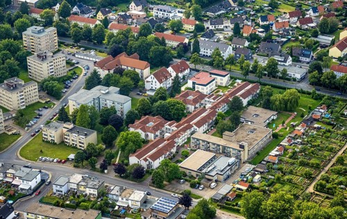 Aerial view of the AWO retirement home Hermann-Görlitz-Seniorenzentrum, Bergkamen, Ruhr area, North