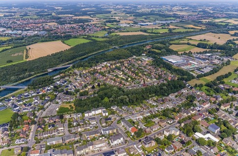 Aerial view, miners' housing estate Schlägelstrasse Knappenstrasse and Glück-Auf-Strasse with