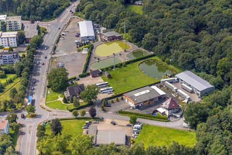Aerial view, Jörgs Angelteiche Forellenteiche an der Erich-Ollenhauer-Straße in Weddinghofen,