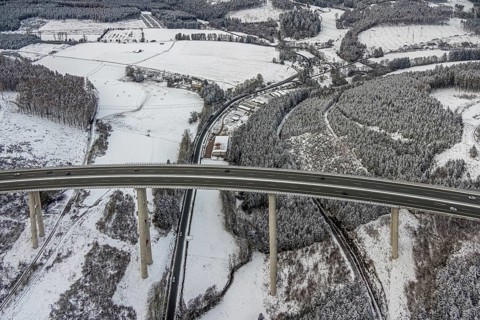 Aerial view of the highest viaduct in North Rhine-Westphalia in Nuttlar in Bestwig in Sauerland in
