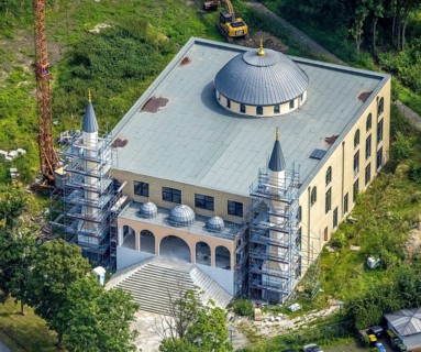 Aerial view, construction site for new DITIB mosque on Erich-Ollenhauer-Straße in Bergkamen, Ruhr