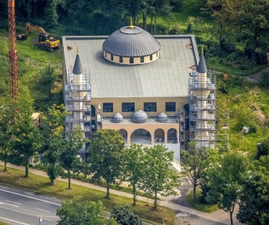 Aerial view, construction site for new DITIB mosque on Erich-Ollenhauer-Straße in Bergkamen, Ruhr
