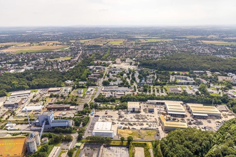 Aerial view, industrial area Neu-Monopol of the former Grimberg 1/2 mine in Bergkamen, Ruhr area,