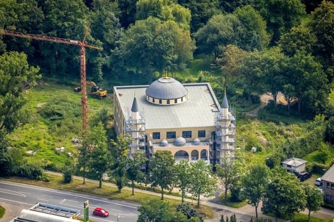 Aerial view, construction site for new DITIB mosque on Erich-Ollenhauer-Straße in Bergkamen, Ruhr