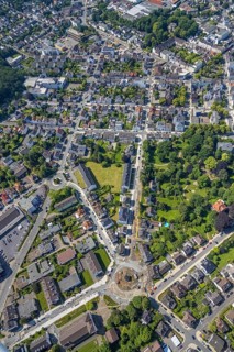 Aerial view, construction site and redesign of roundabout Pfarrer-Leo-Reiners-Platz, formerly