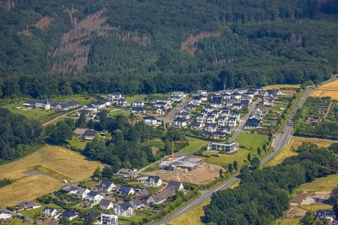 Aerial view, construction site new building Am Dollberg, Zur Waterlappe corner Zur Oldenburg,